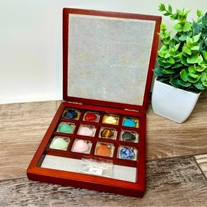 12  Heart Shaped Gemstone Pendants & 16” Necklace Set, Silver